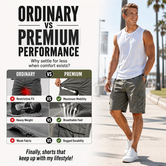 Men's Cargo Shorts – Elastic Waist, Multi-Pocket, Durable