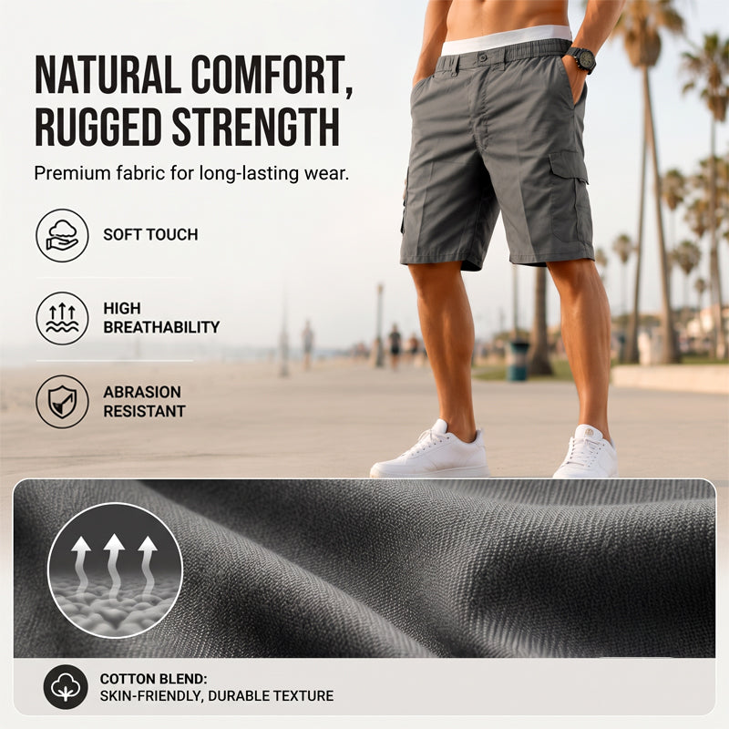 Men's Cargo Shorts – Elastic Waist, Multi-Pocket, Durable